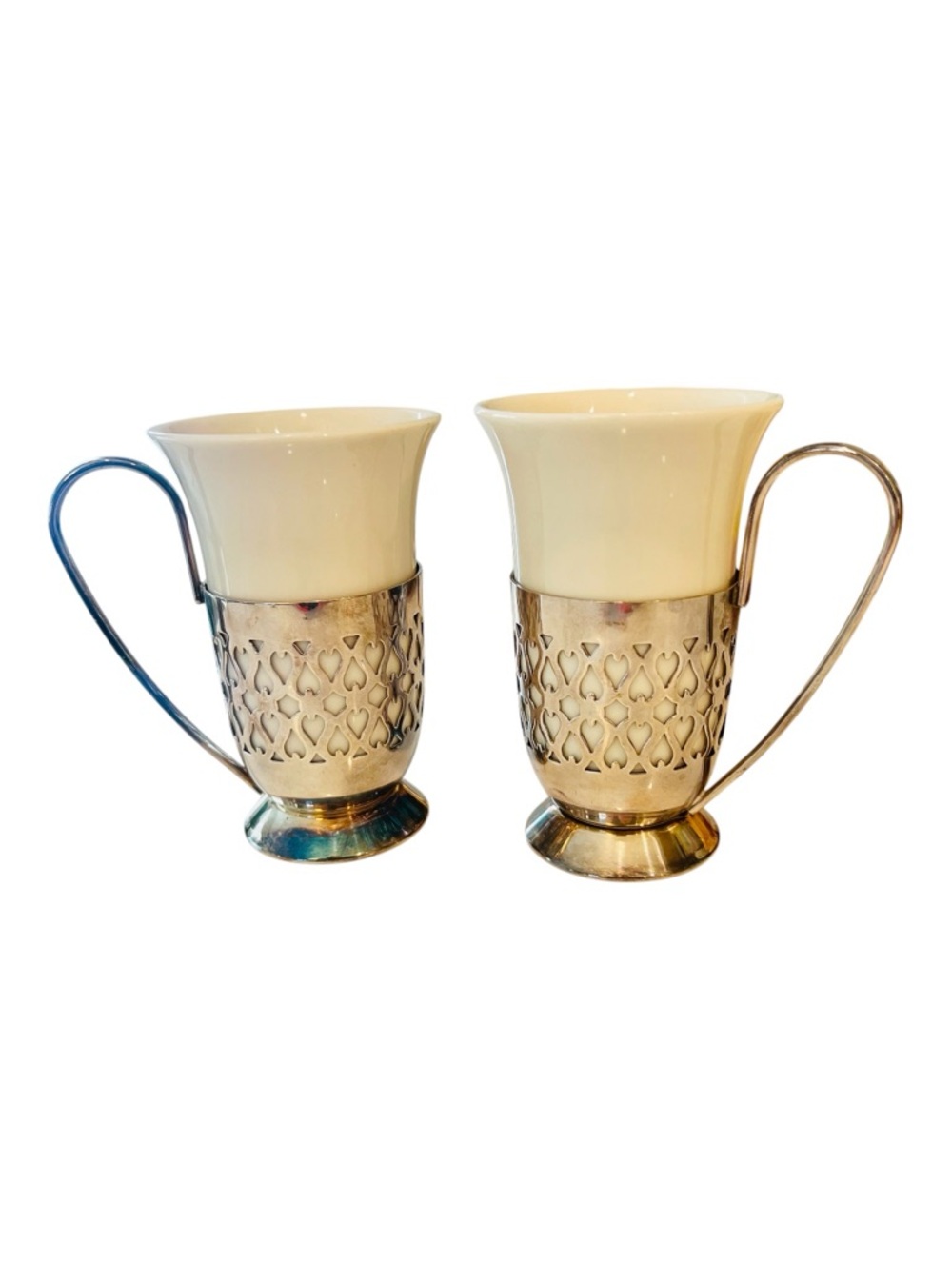 Set of 2 Gorham EPYC 178 Silverplate Footed Coffee Cups Milk Glass